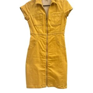 Guess Yellow Zip-Front Mini Dress
